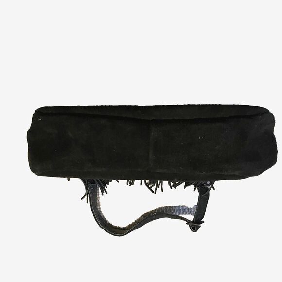 Minnetonka Suede Leather Fringed Purse Black 14"x10" - Picture 5 of 6
